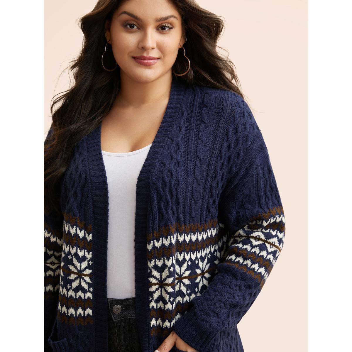 Plus Size Bandana Cable Knit Contrast Pocket Cardigan Midnight Women Casual Loose Long Sleeve Everyday Cardigans BloomChic 22-24/3X Product Image