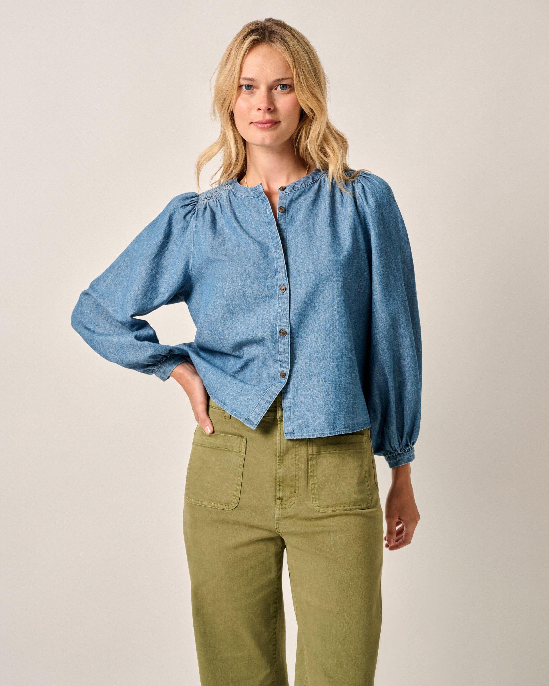 Blair Cotton Button Up Smock Blouse Female Product Image