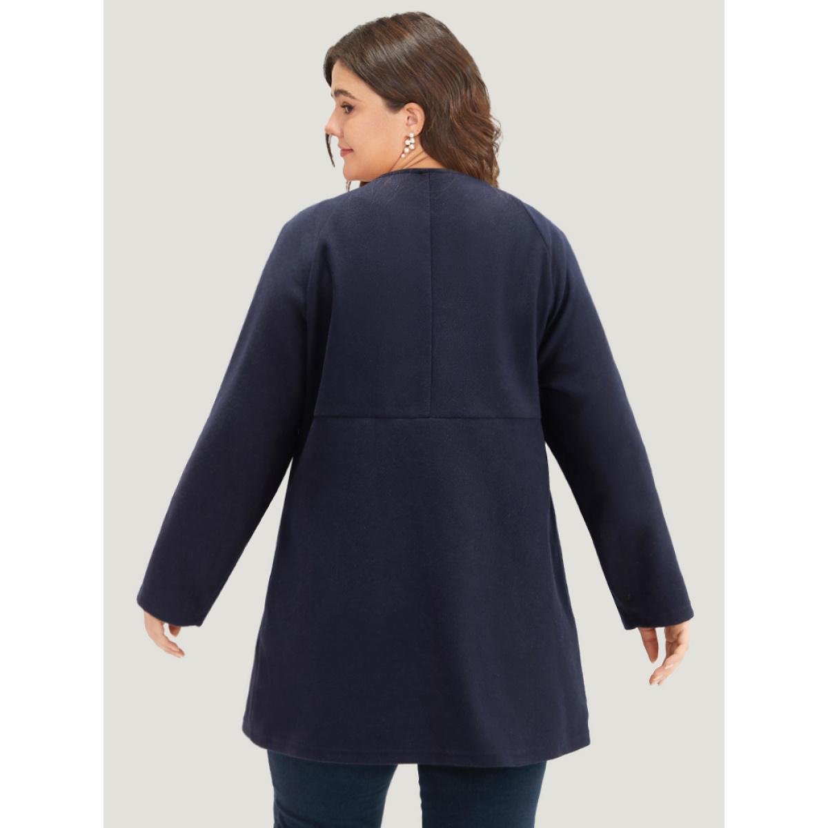 Plus Size Solid Button Detail pocket Coat Women Indigo Casual Plain Ladies Everyday Winter Coats BloomChic 12/L Product Image