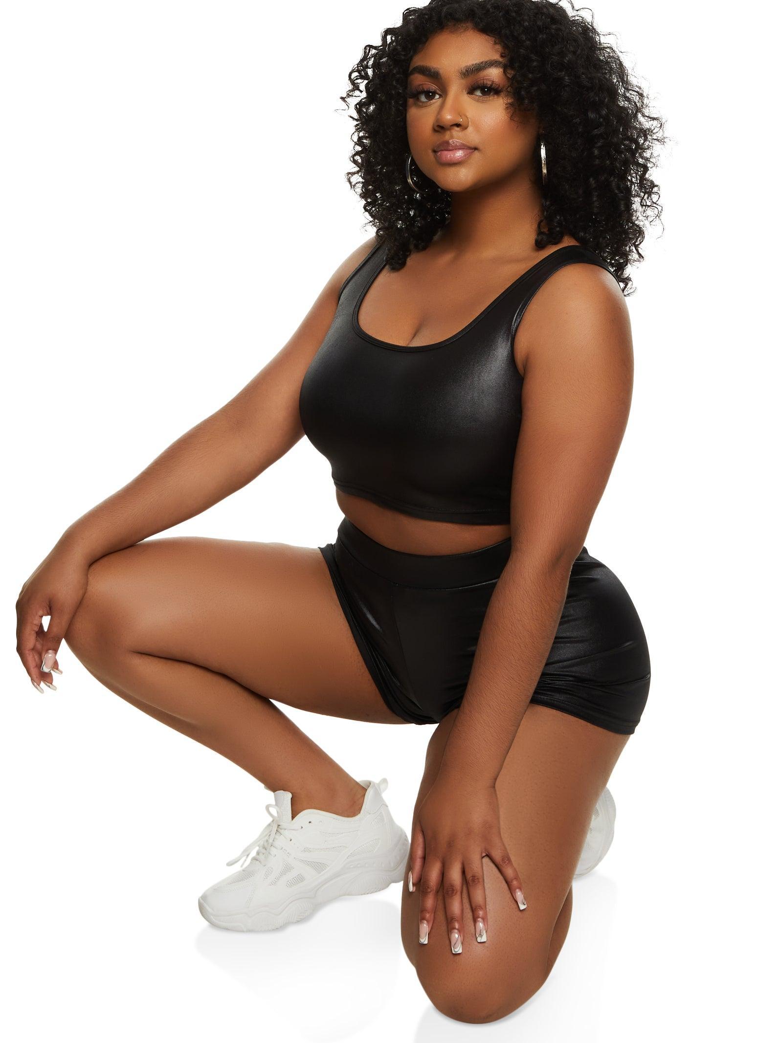Womens Leather Look Cropped Tank Top Product Image