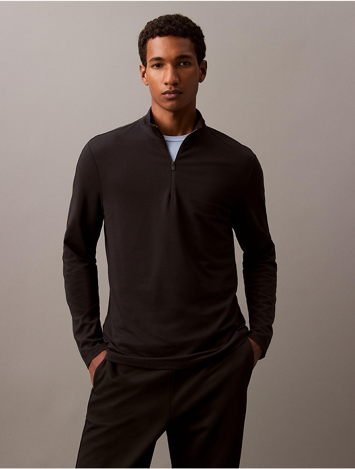 Calvin Klein Men's Tech Pique Quarter Zip Mock Neck Top - Blue - L Product Image
