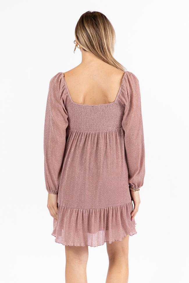 Presence Of Love Pink Shimmer Long Sleeve Sweetheart Dress FINAL SALE Product Image
