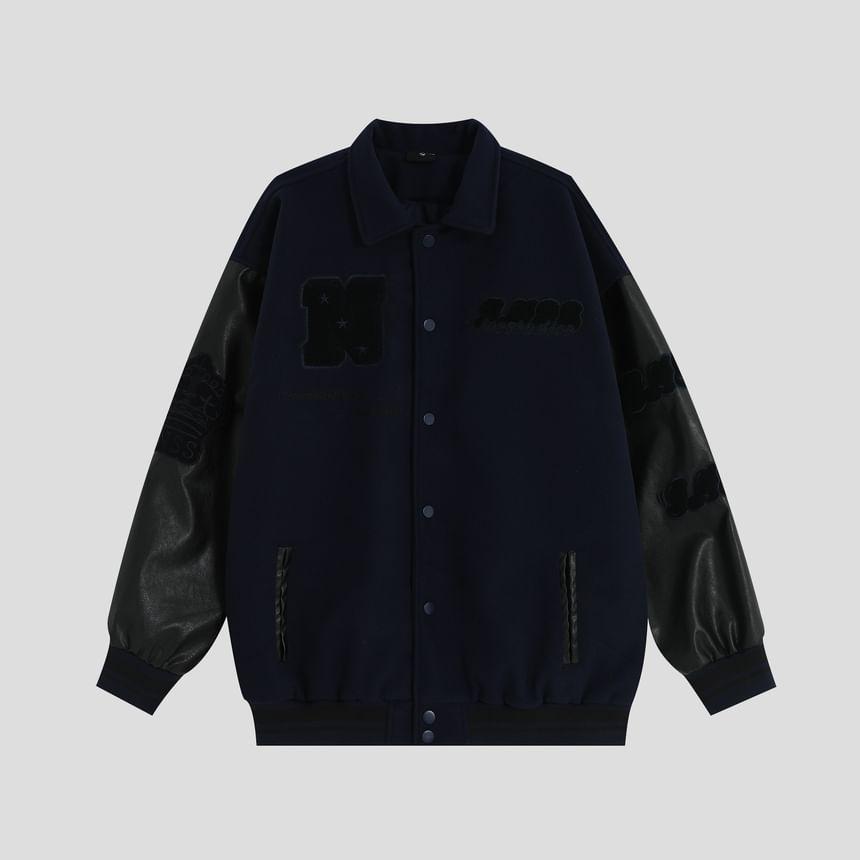 Collared Lettering Button-Up Jacket Product Image
