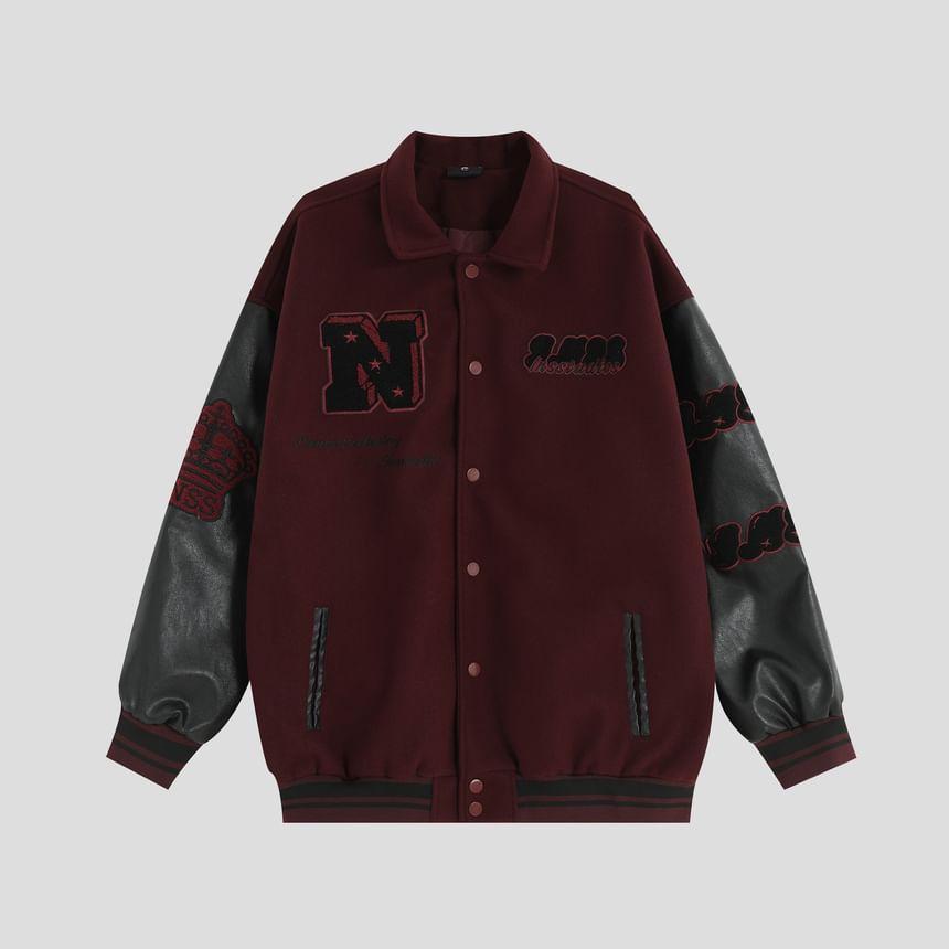 Collared Lettering Button-Up Jacket Product Image