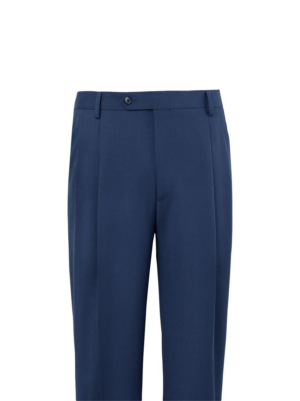Wool Stretch Bengaline Pleated Suit Pants - Grey Product Image