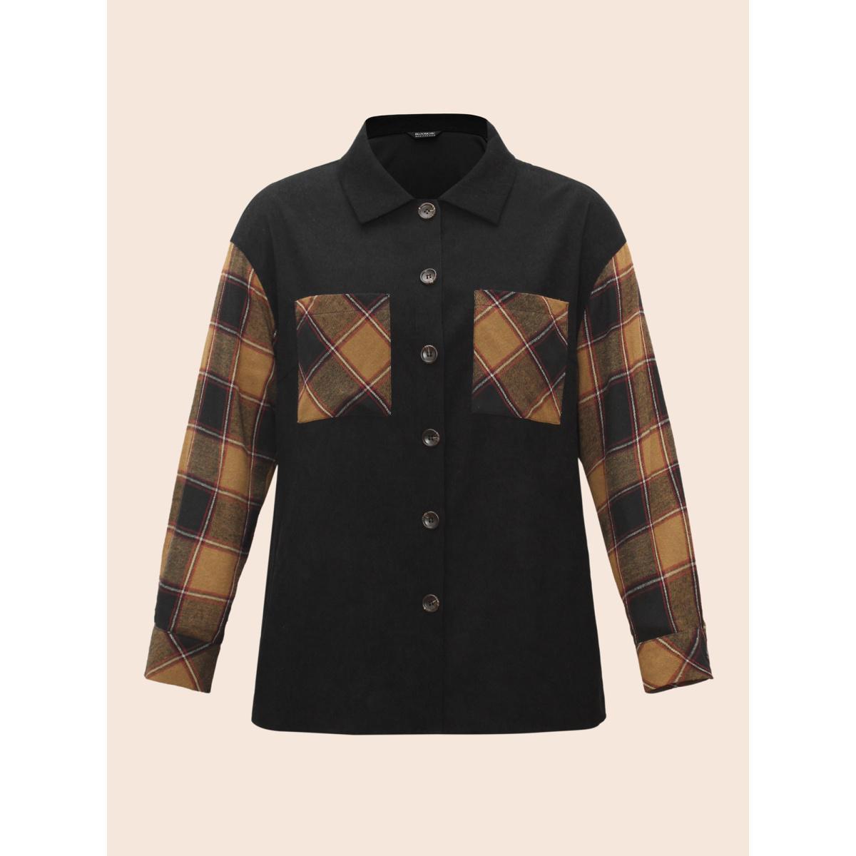 Plus Size Plaid Patchwork Patched Pocket Jacket Women Black Contrast Loose Patch pocket Everyday Jackets BloomChic 22-24/3X Product Image