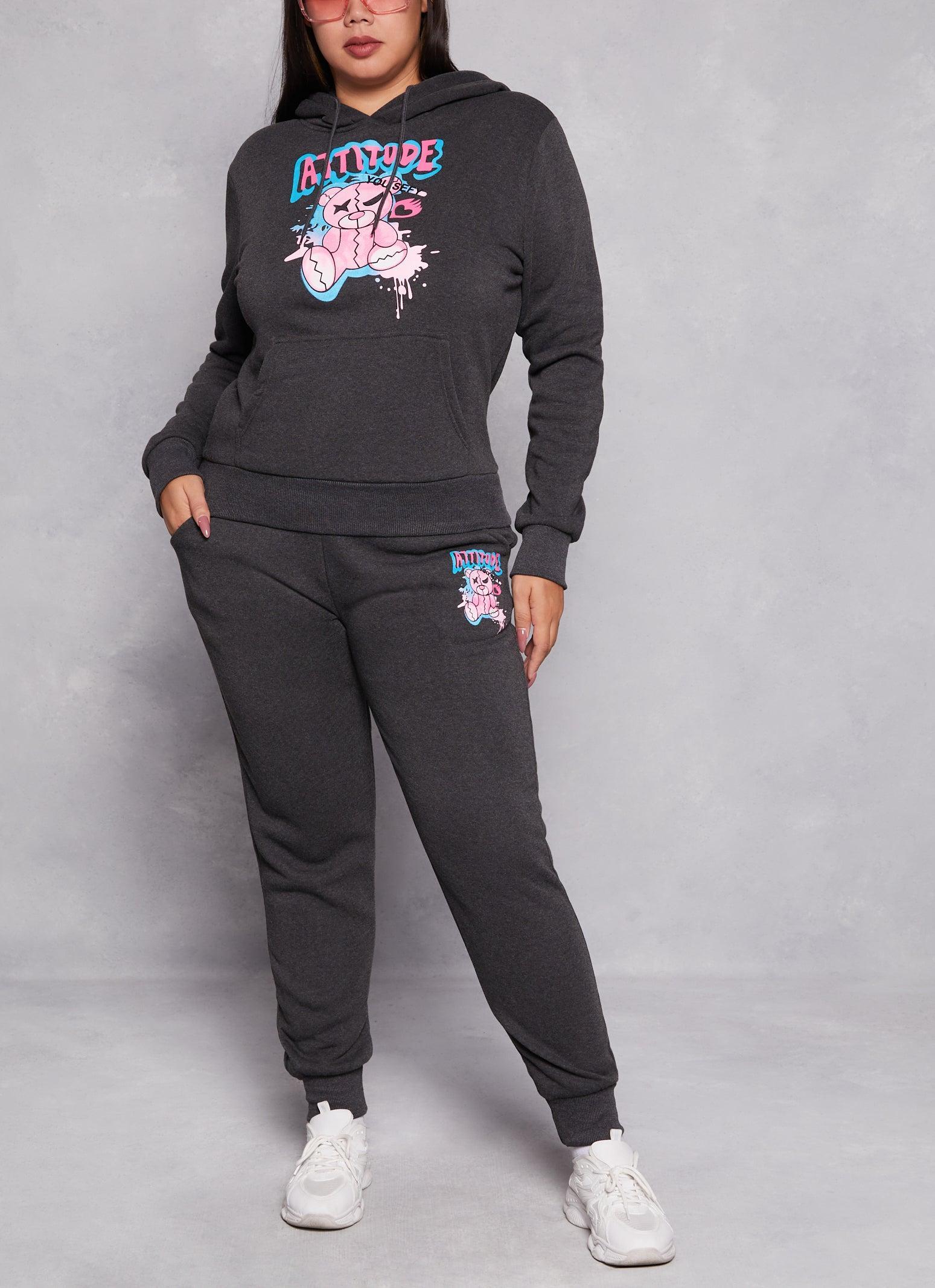 Womens Plus Size Attitude Bear Graphic Joggers Product Image