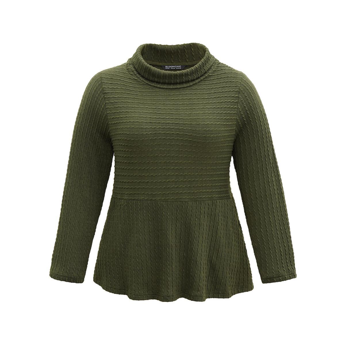 Plus Size Solid Textured Mock Neck Jacquard Sweatshirt Women Green Elegant Texture Mock Neck Dailywear Sweatshirts BloomChic 10/M Product Image
