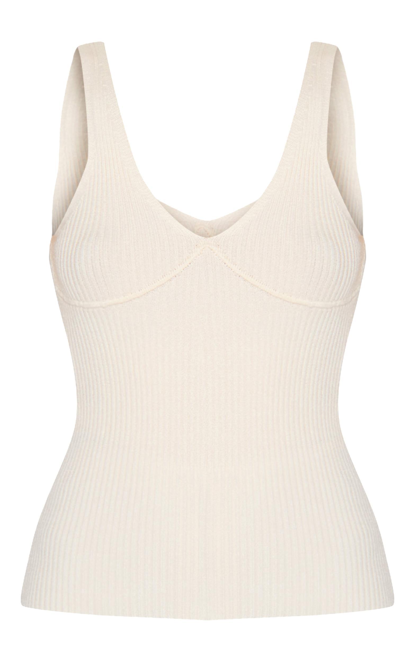 Tall Cream Knitted Ribbed Longline Tank Top Product Image
