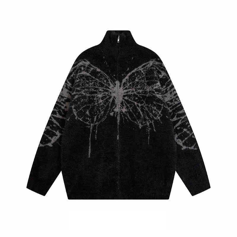 Couple Matching Stand Collar Butterfly Patterned Zip Cardigan Product Image