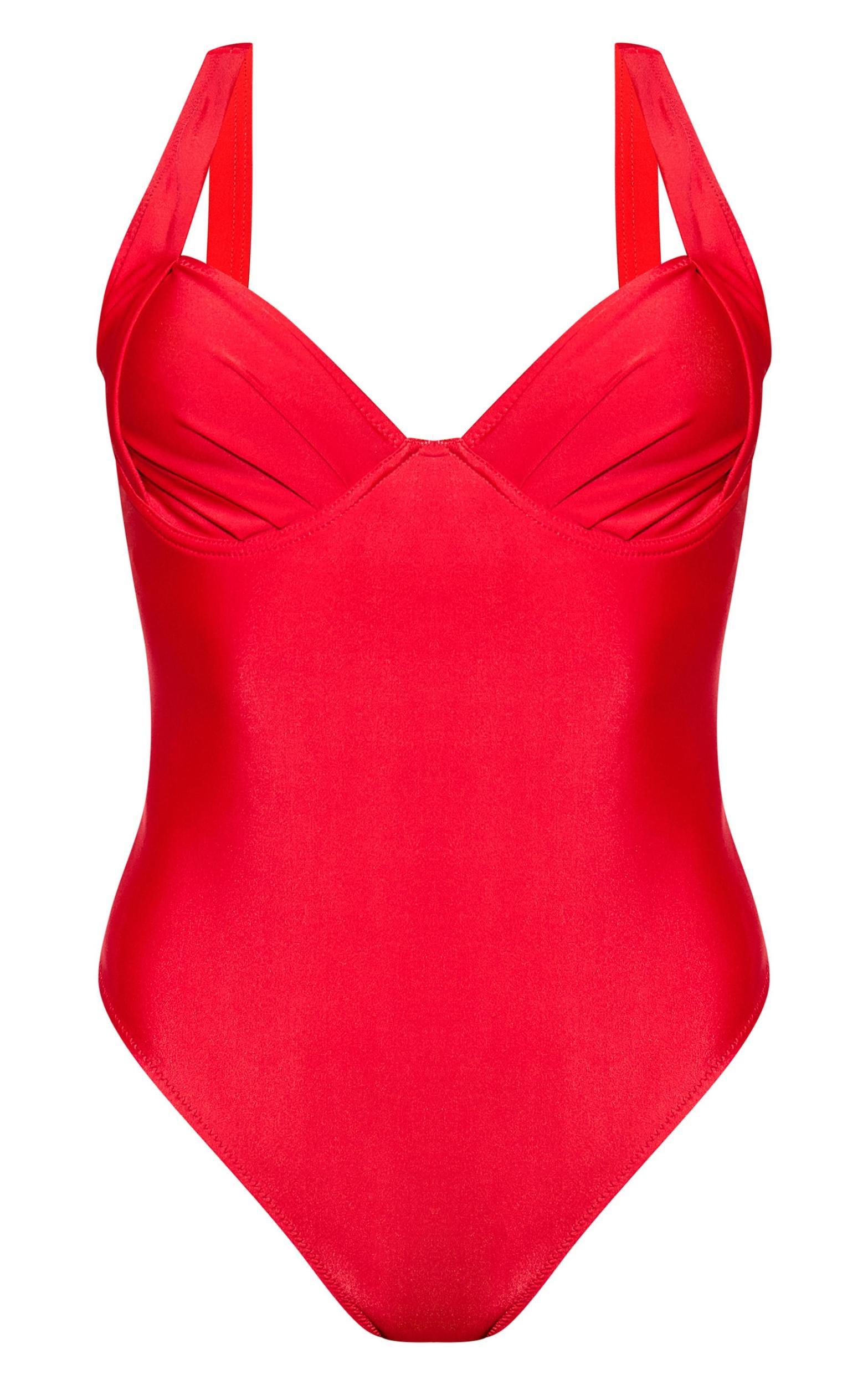 Red Ruched Cup Underwired Swimsuit Product Image