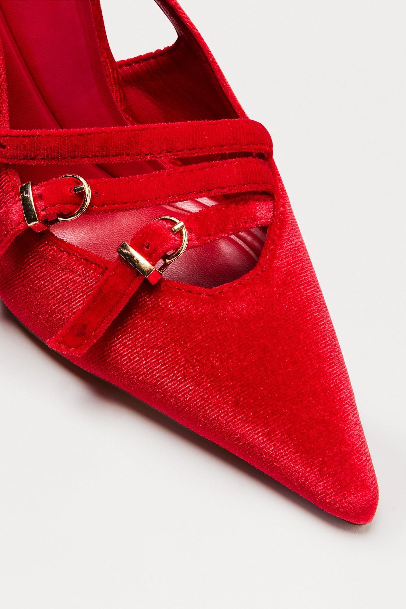 Cerese Buckle Velvet Pumps - Red Product Image
