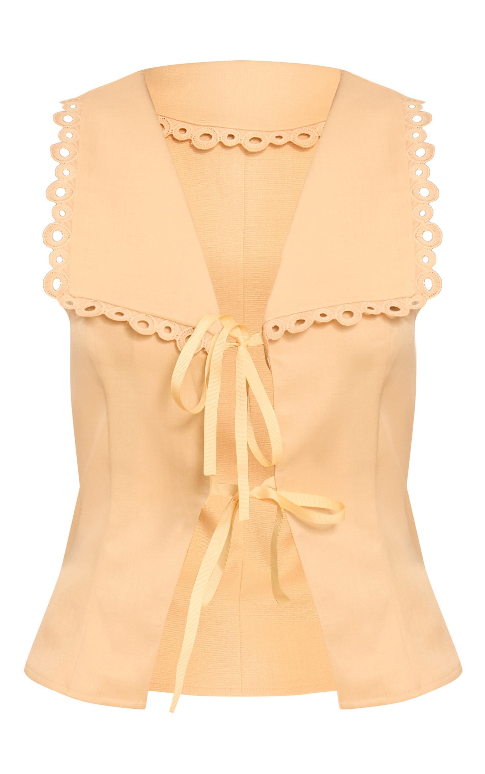 Butter Yellow Lace Trim Detail Tie Up Blouse Product Image