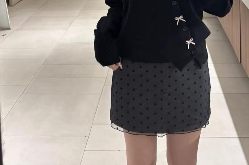 V-Neck Ribbon Accent Plain Cardigan Product Image