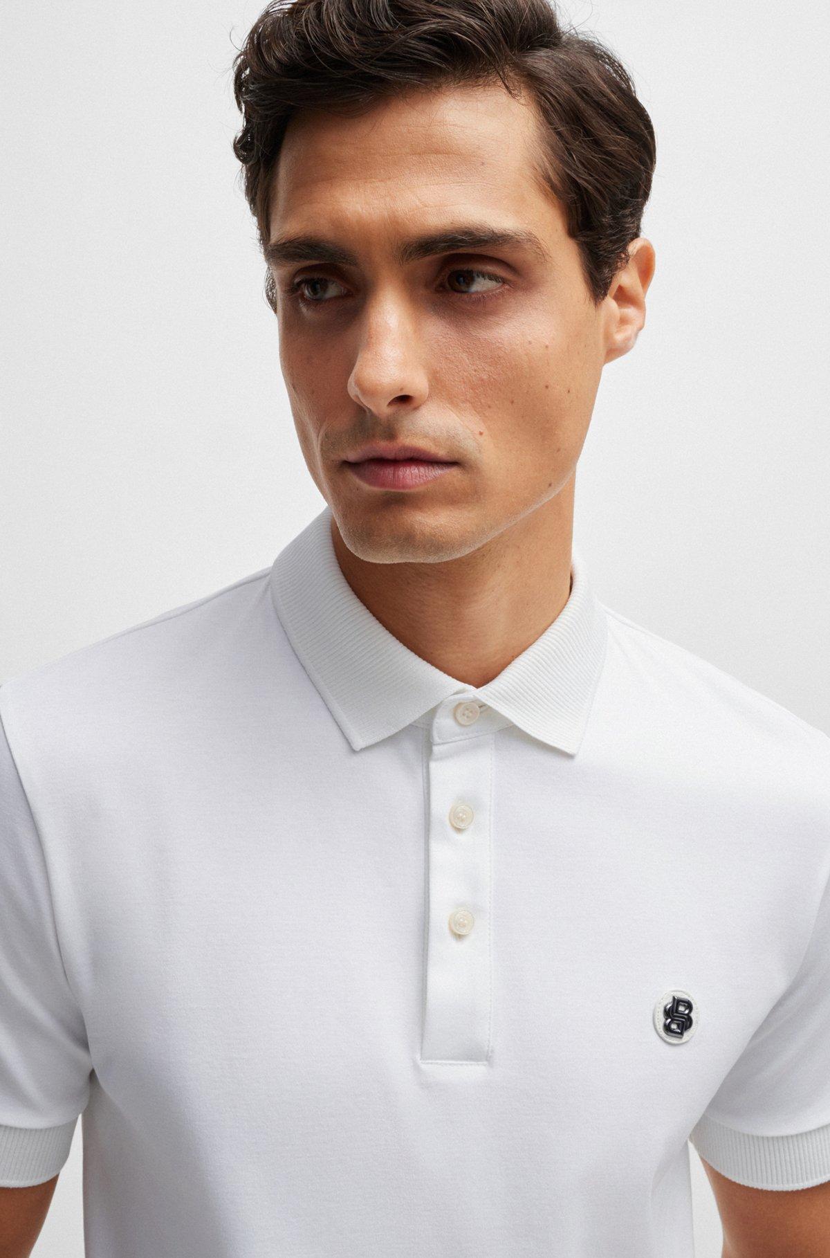 Mercerized-cotton polo shirt with double monogram Product Image