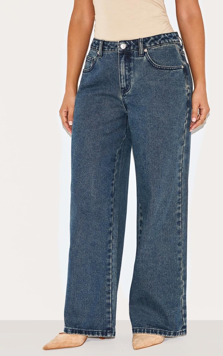 Petite Mid Blue Wash Low Rise Boyfriend Jeans Product Image