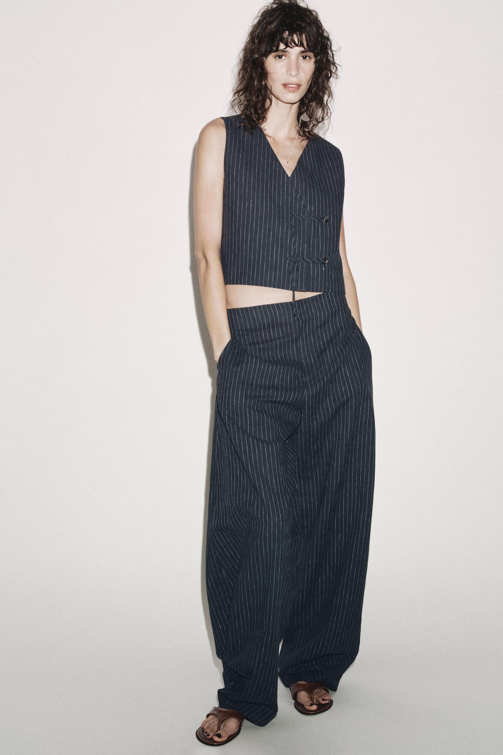 ZW COLLECTION STRIPED LINEN BALLOON PANTS Product Image