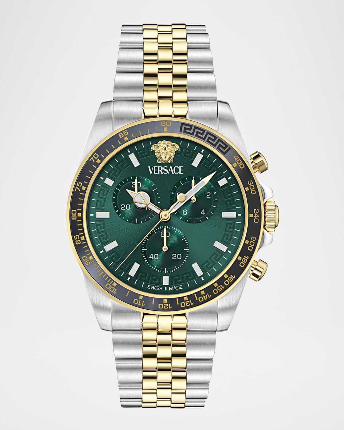 Versace Mens Greca Chrono Wave Two Tone Stainless Steel Bracelet Watch Product Image