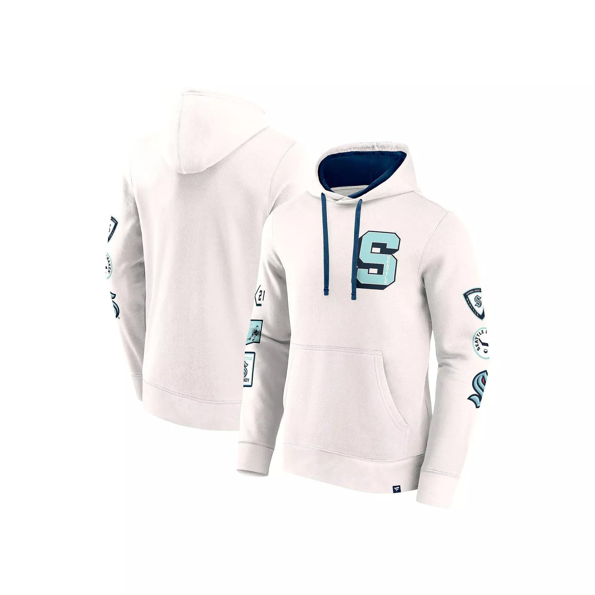 Mens Fanatics White Seattle Kraken Letterman Fleece Pullover Hoodie Product Image