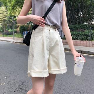 Denim Wide-Leg Shorts Product Image