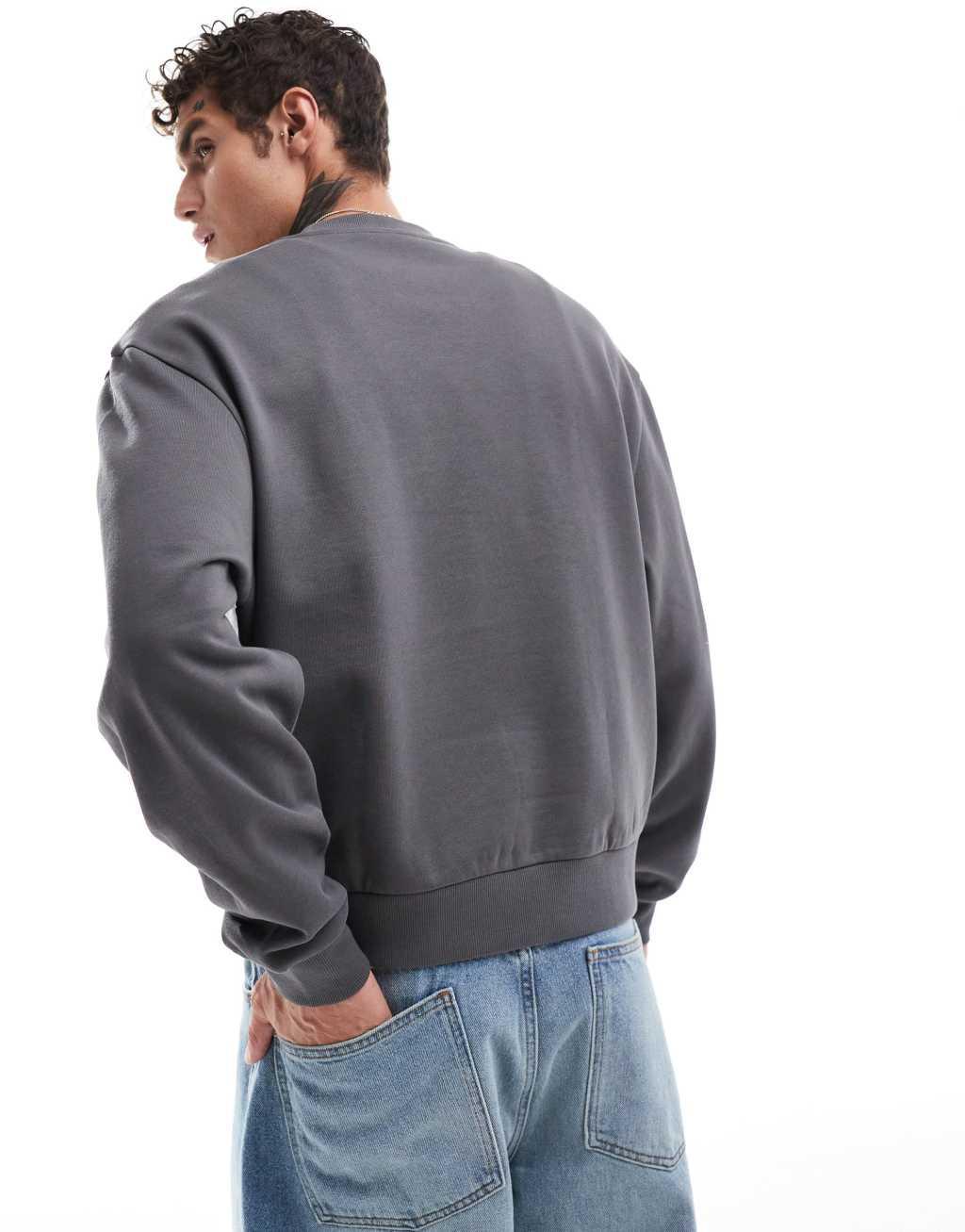 ASOS DESIGN boxy oversized sweatshirt with print in gray Product Image
