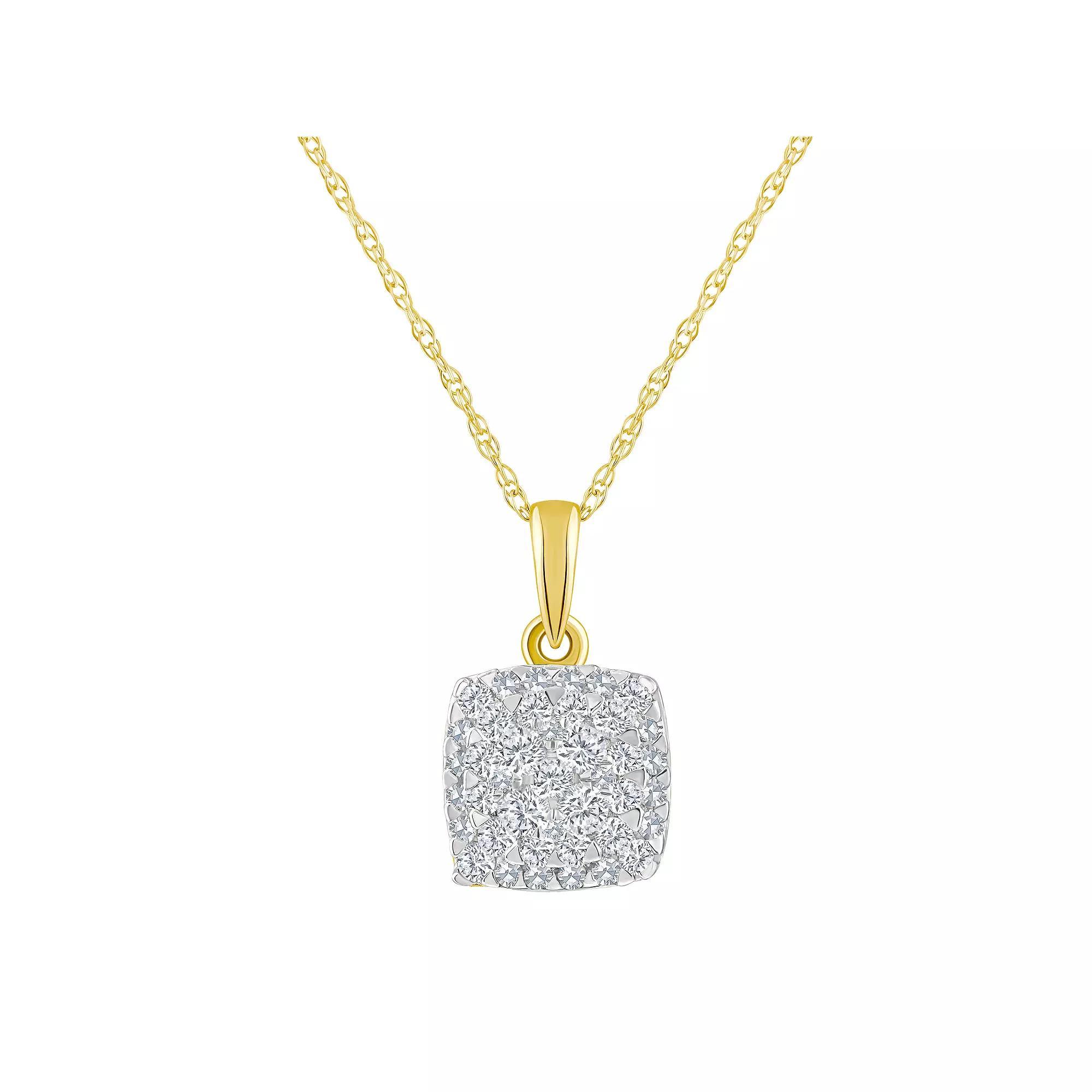 Celebration Gems 14k Gold 1/4 Carat T.W. Diamond Cushion Cluster Pendant Necklace, Women's, Size: 18" Product Image