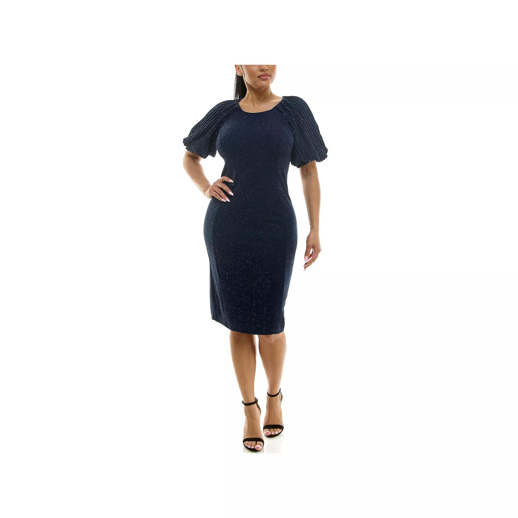 Women's Nina Leonard Puff Sleeve Sheath Dress, Size: Small, Blue Product Image