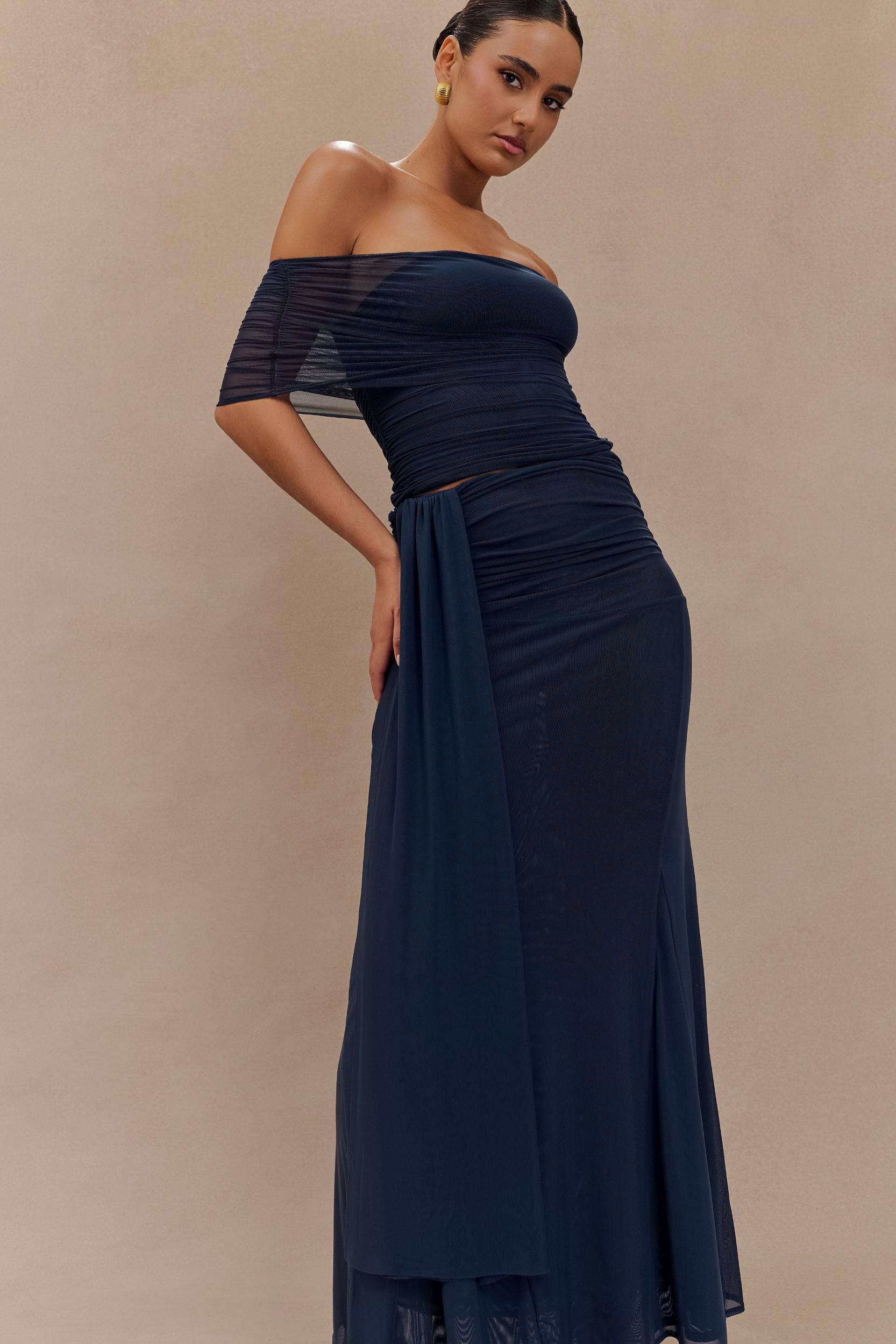 Arna Mesh Maxi Skirt - Midnight Blue Product Image