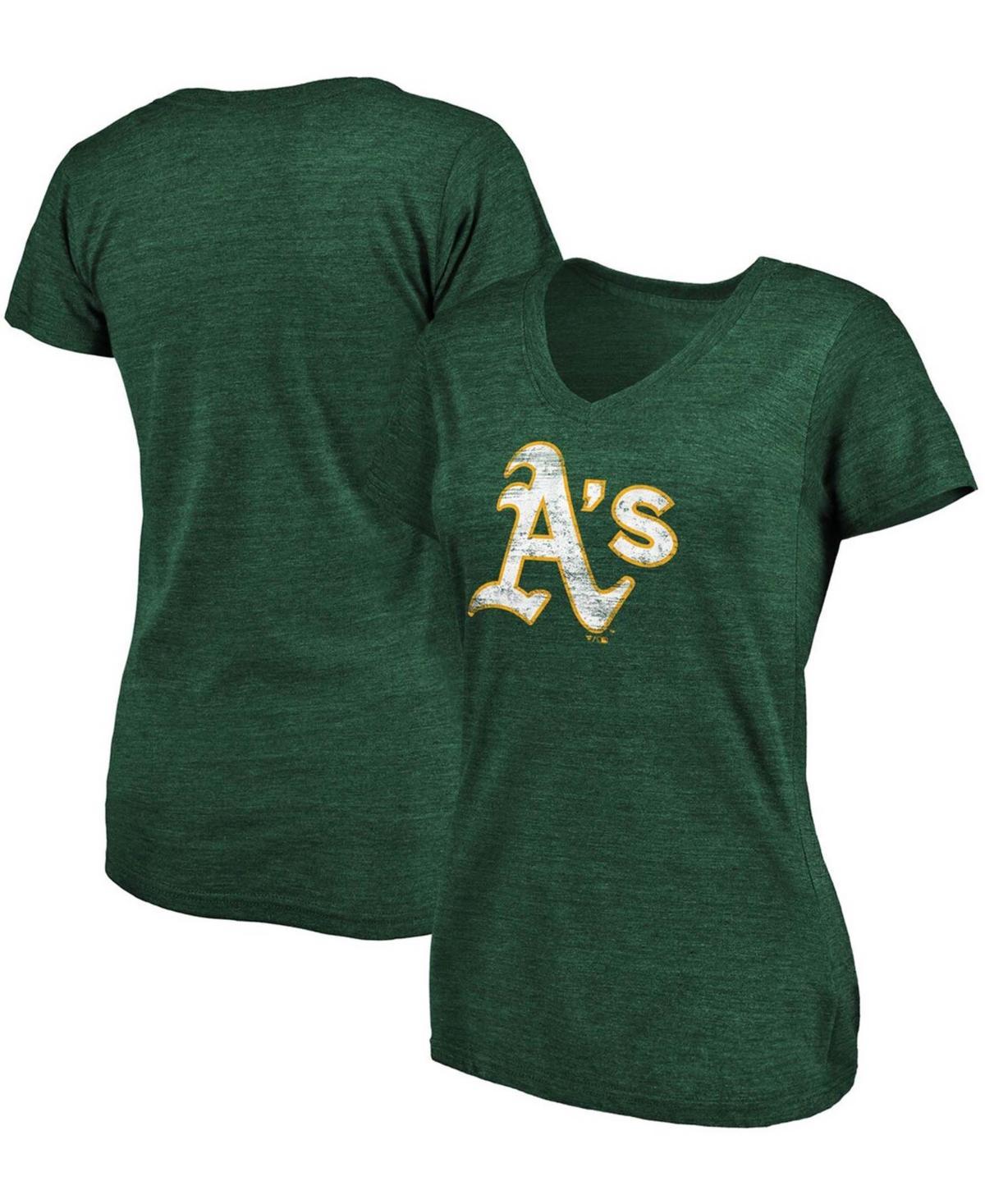 Women's Fanatics Branded Heathered Green Oakland Athletics Core Weathered Tri-Blend V-Neck T-Shirt, Size: Small Product Image