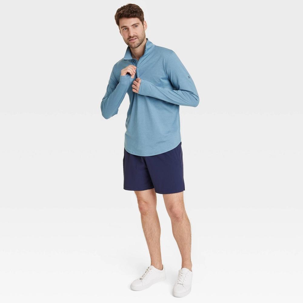 Mens Soft Stretch Zip Top - All In Motion Heathered Blue L: Recycled Polyester, Spandex, Moisture Wicking, UPF 50+ Product Image