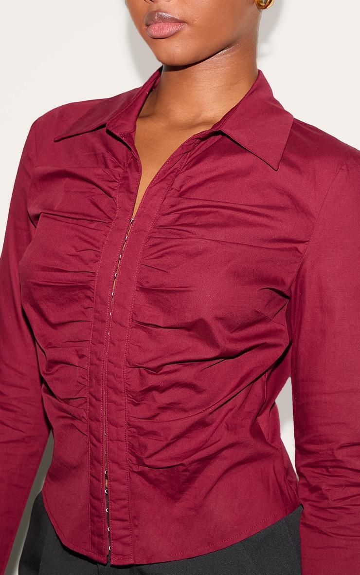 Plum Hook And Eye Ruched Fitted Shirt Product Image