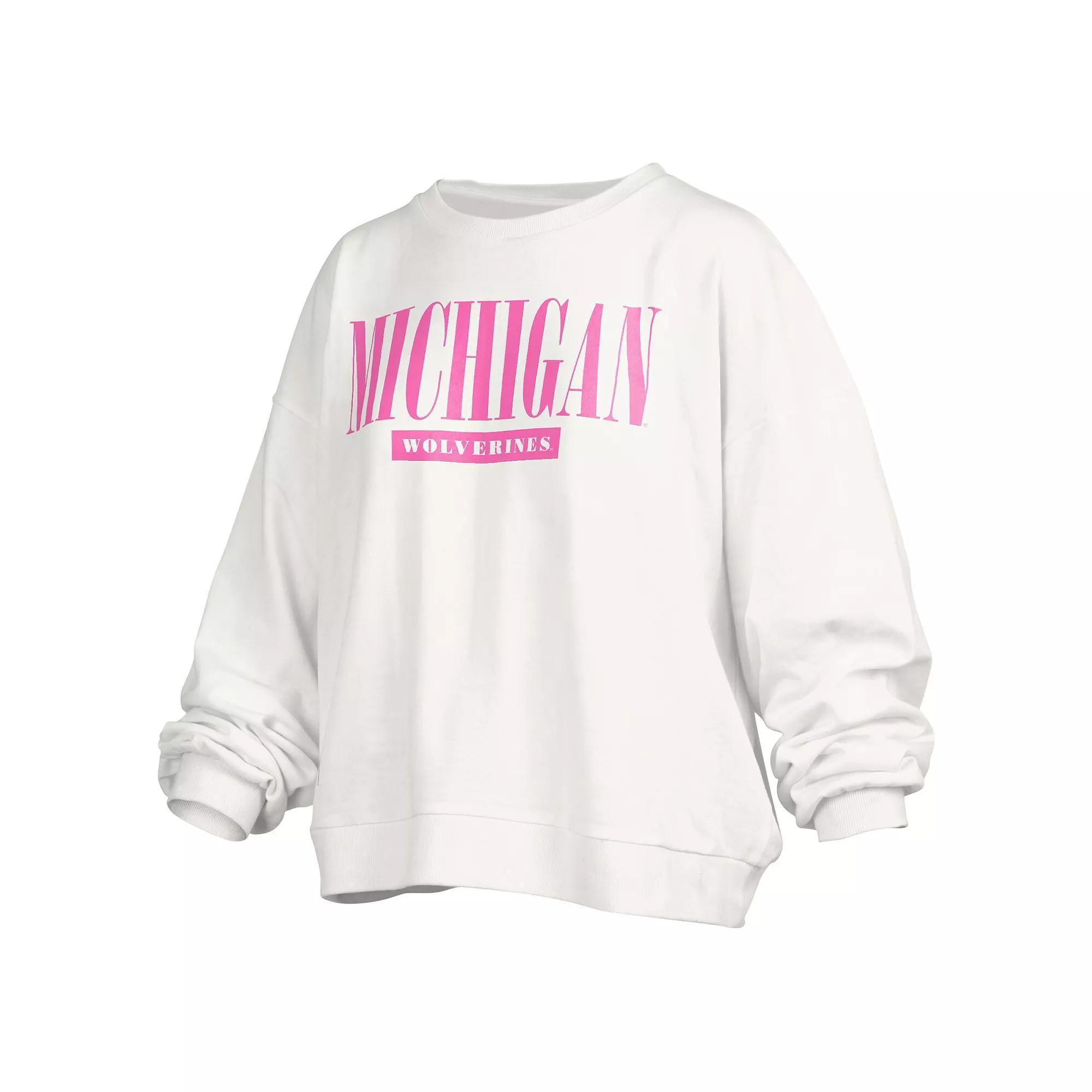 Women's Pressbox White Michigan Wolverines Sutton Janise Waist Length Oversized Pullover Sweatshirt, Size: XL Product Image