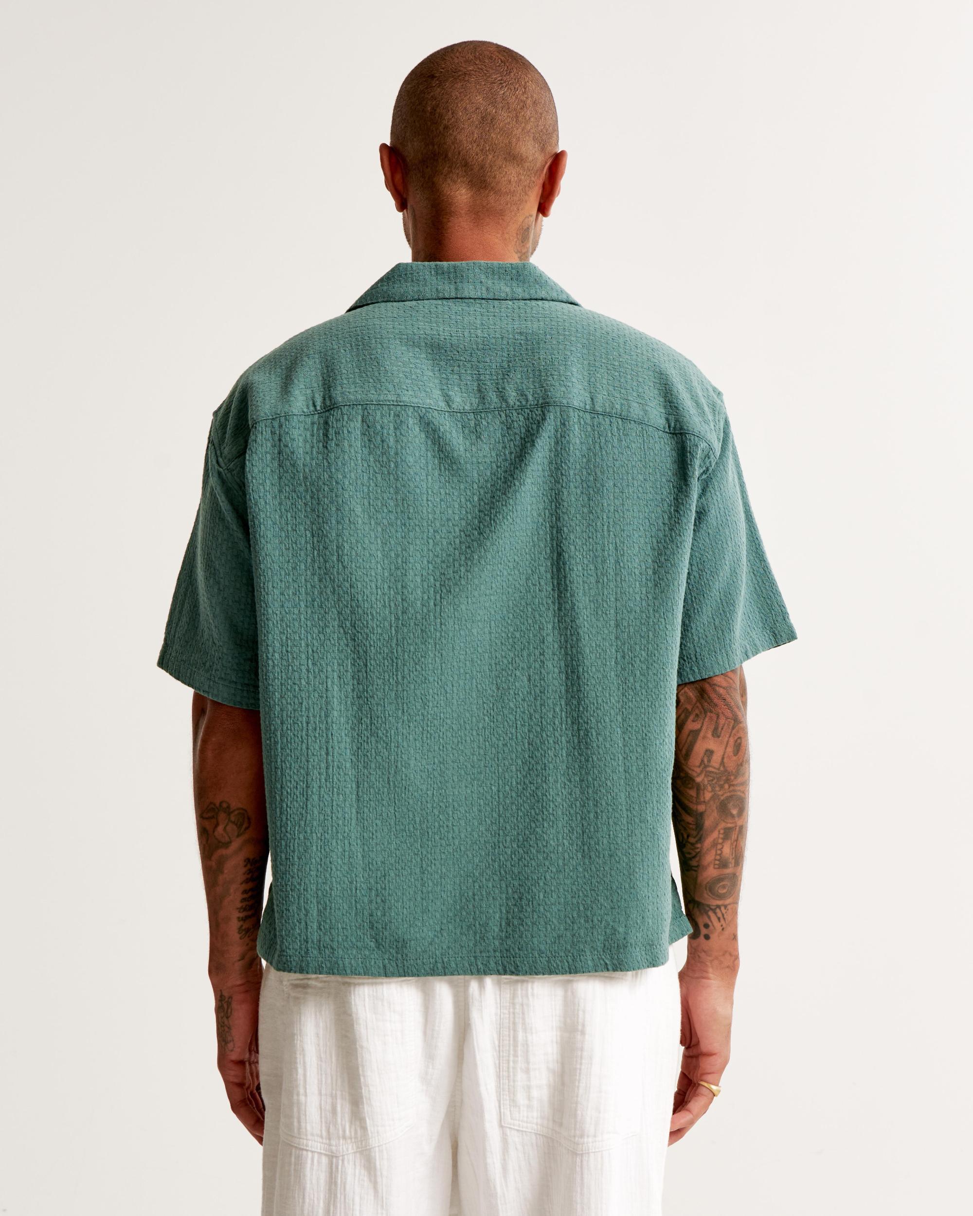 Camp Collar Cropped Textured Shirt Product Image