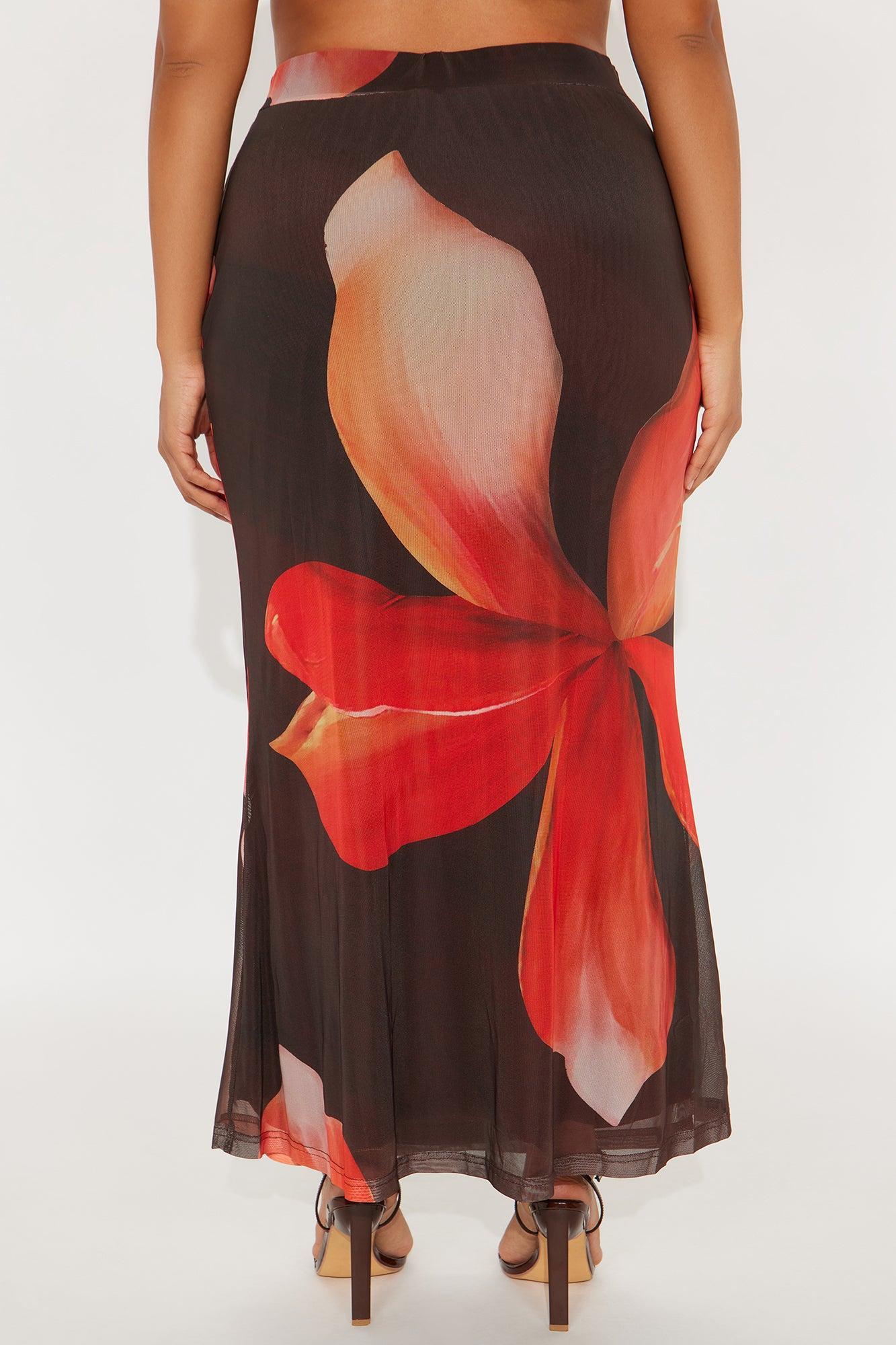 Into The Night Floral Mesh Maxi Skirt - Brown/combo Product Image