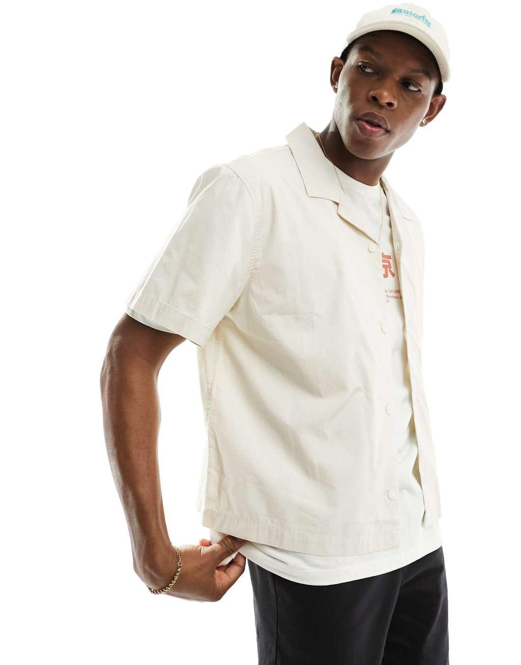 Weekday Charlie boxy fit short sleeve shirt in beige Product Image
