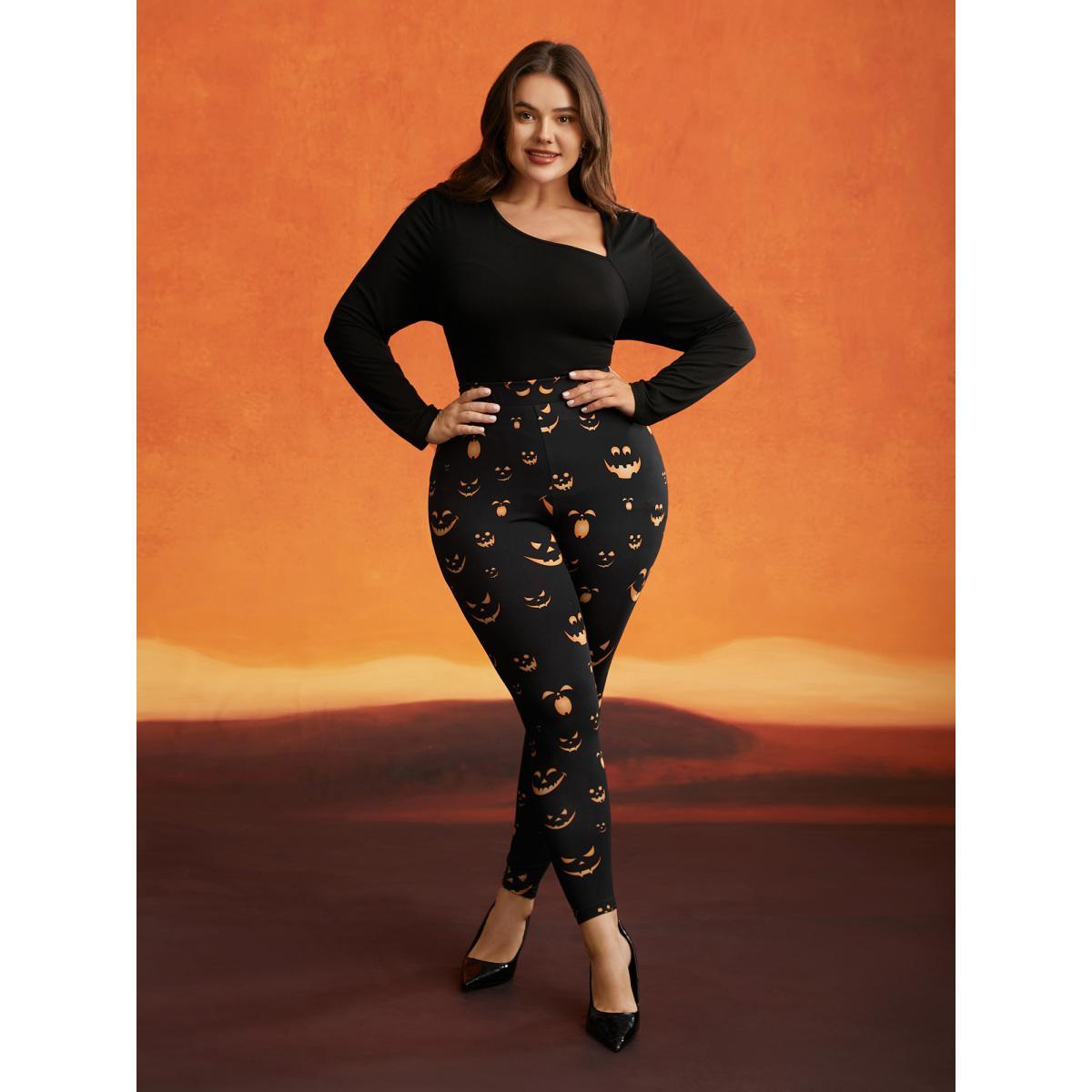 Plus Size Stretchy Jack-o-Lantern Leggings Women Black Elegant High stretch Skinny Mid Rise Everyday Leggings BloomChic 30/6X Product Image