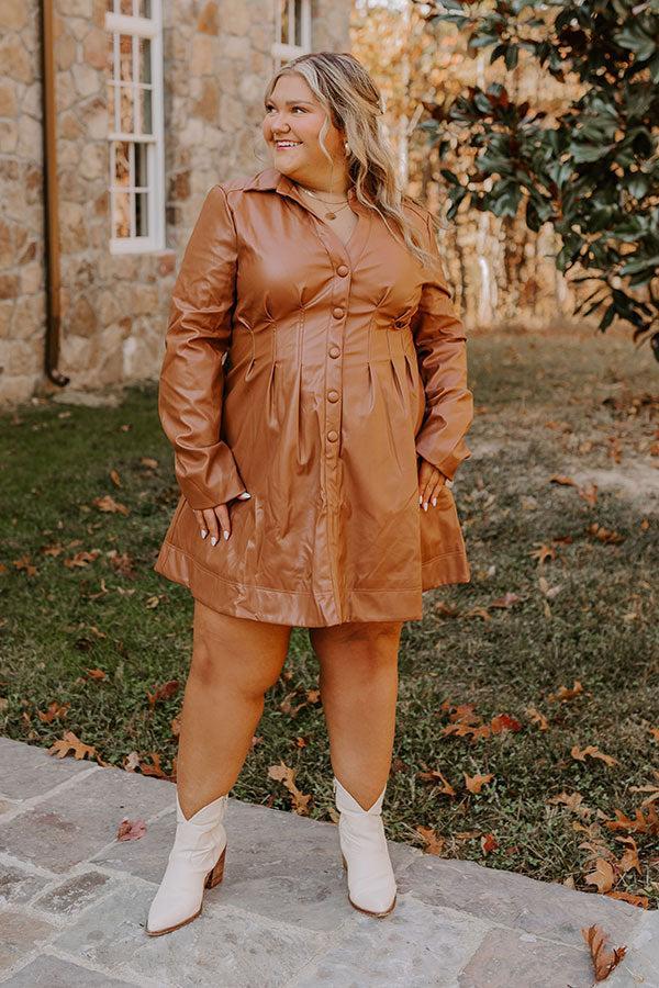 Mostly Amused Faux Leather Dress in Camel Curves Product Image