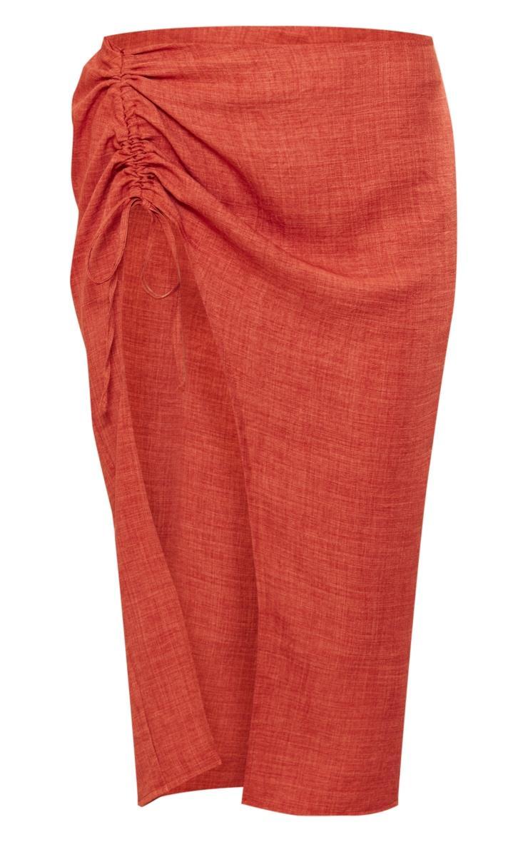 Rust Woven Marl Ruched Side Midi Skirt Product Image