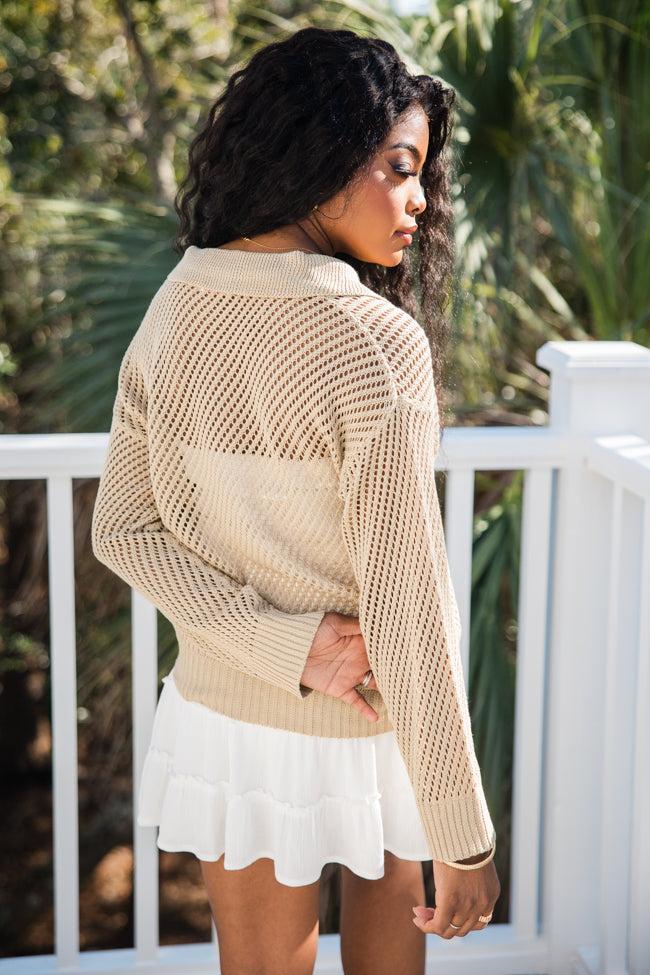 Knit Together Sand Collared Open Knit Sweater SALE Product Image