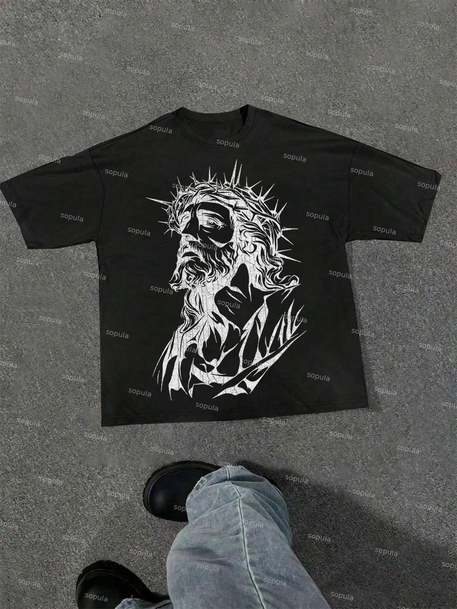 Jesus Graphic Print Cotton T-shirt Product Image