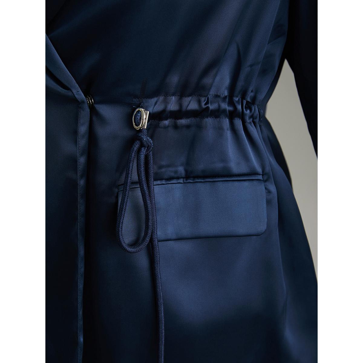 Plus Size Suit Collar Flap Pocket Drawstring Ties Blazer DarkBlue Women Work Plain Plain Sleeve Long Sleeve Suit Collar 12/L Pocket Work From Home Blazers BloomChic Product Image
