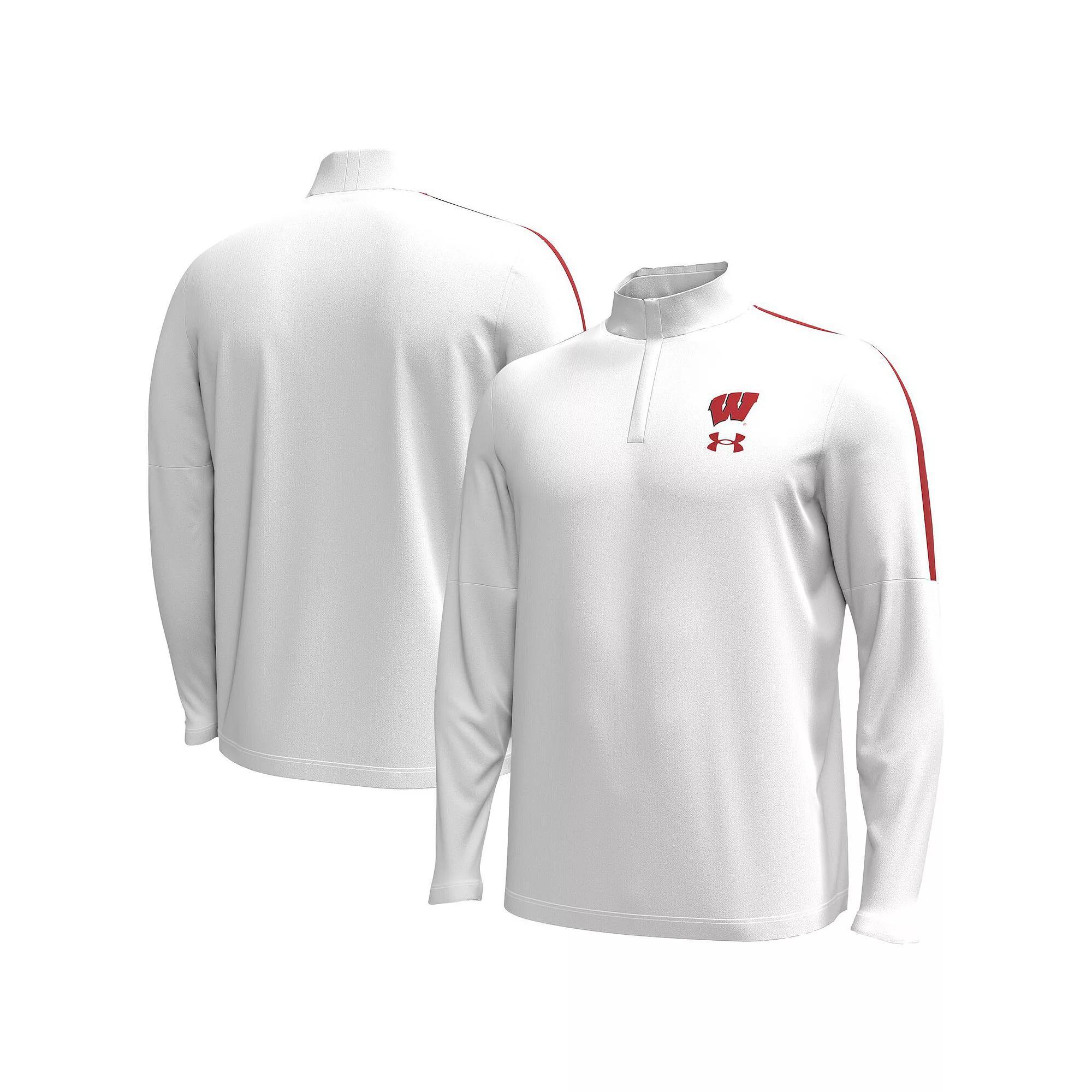 Men's Under Armour White Wisconsin Badgers Playoff Performance Quarter-Zip Jacket, Size: Large Product Image