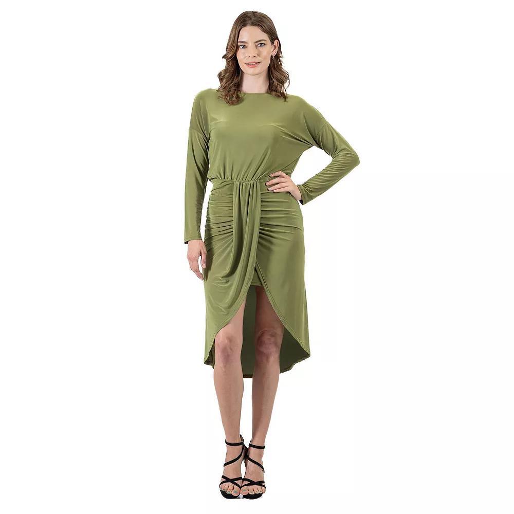 Women's 24Seven Comfort Apparel Long Sleeve Dressy Tulip Skirt Knee Length Dress, Size: Medium, Red Product Image