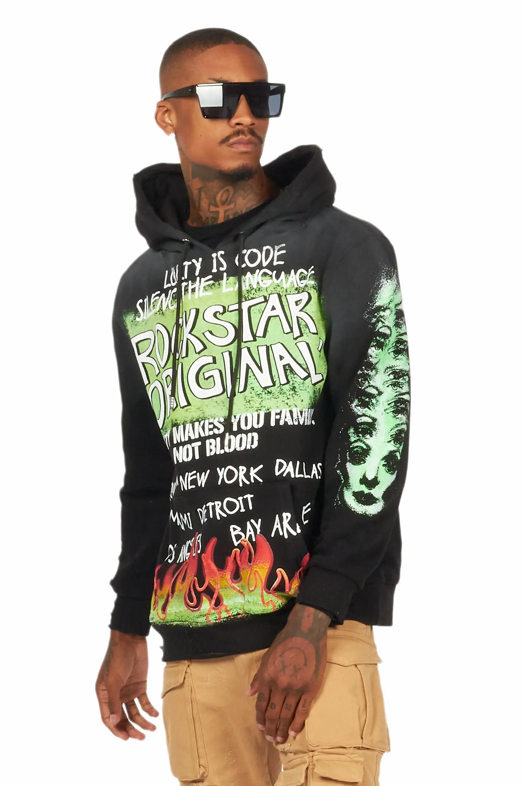Beno Black Distressed Graphic Hoodie Male Product Image