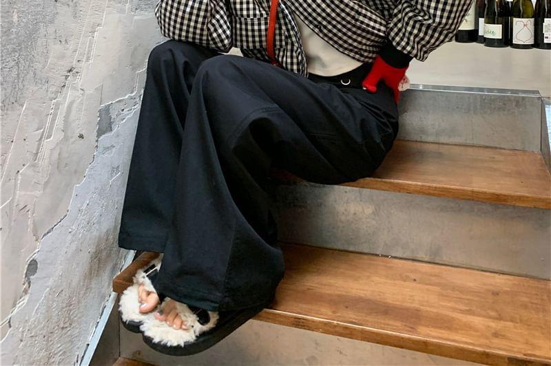 Crew Neck Checker Button Bomber Puffer Jacket Product Image