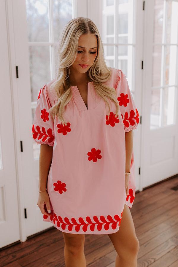 Brunch Babe Floral Embroidered Mini Dress in Pink Product Image