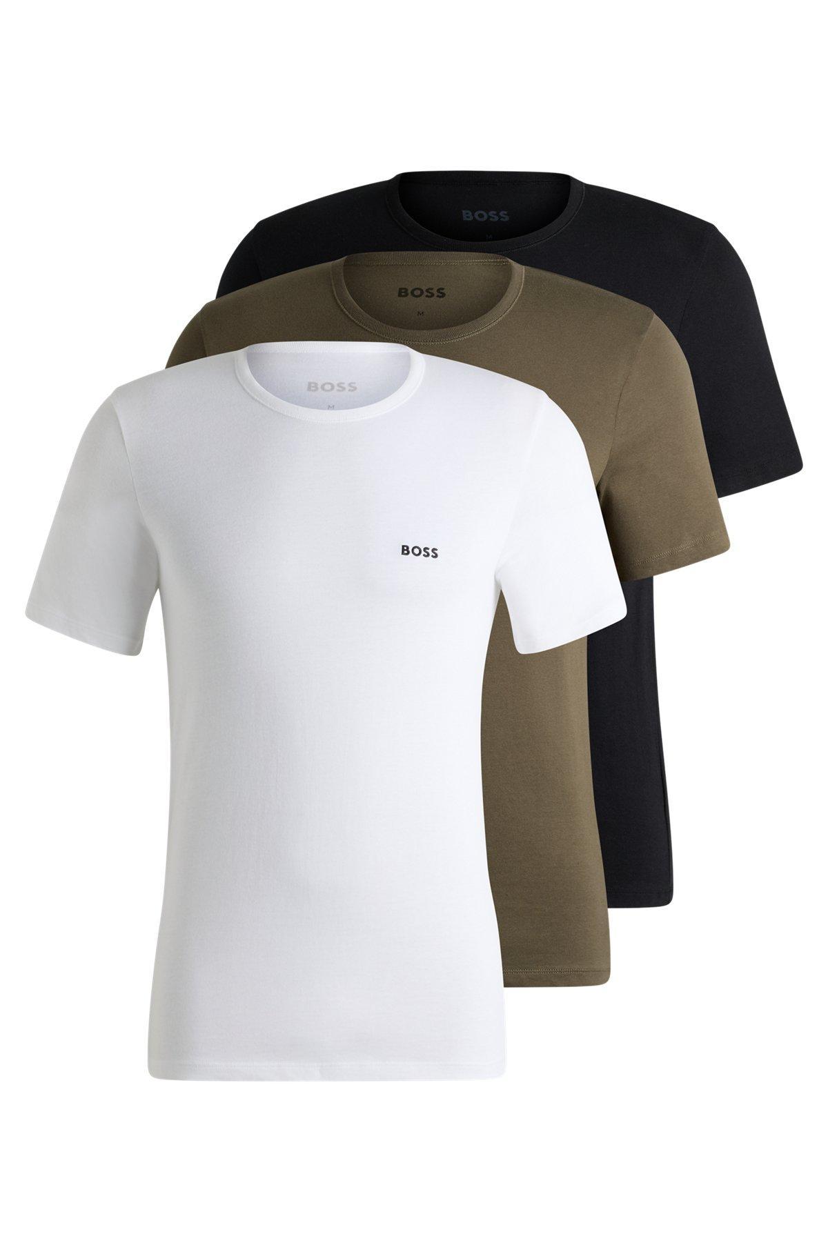Three-pack of cotton underwear T-shirts with logo embroidery Product Image