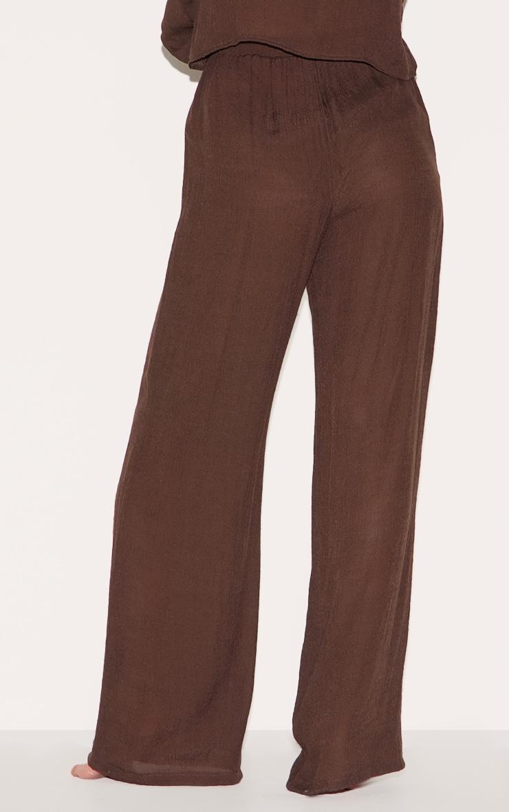 Brown Wide Leg Textured Woven Beach Pants Product Image