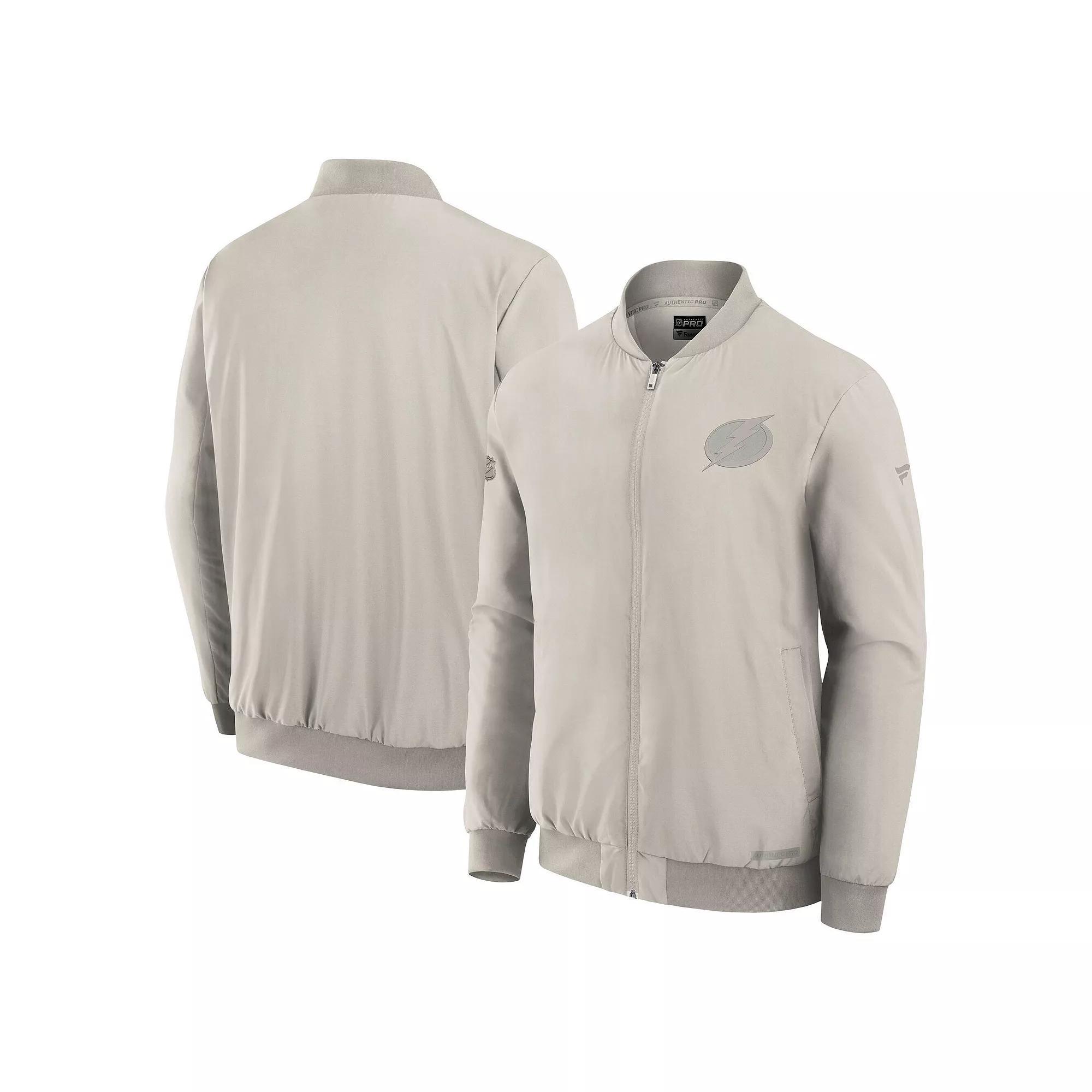 Men's Fanatics Cream Tampa Bay Lightning Authentic Pro Road Full-Zip Bomber Jacket, Size: Medium, Lgh Beige Product Image