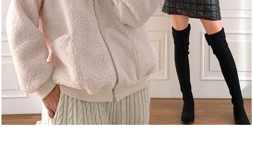 Fleece Turtleneck Plain Loose-Fit Zip-Up Jacket Product Image